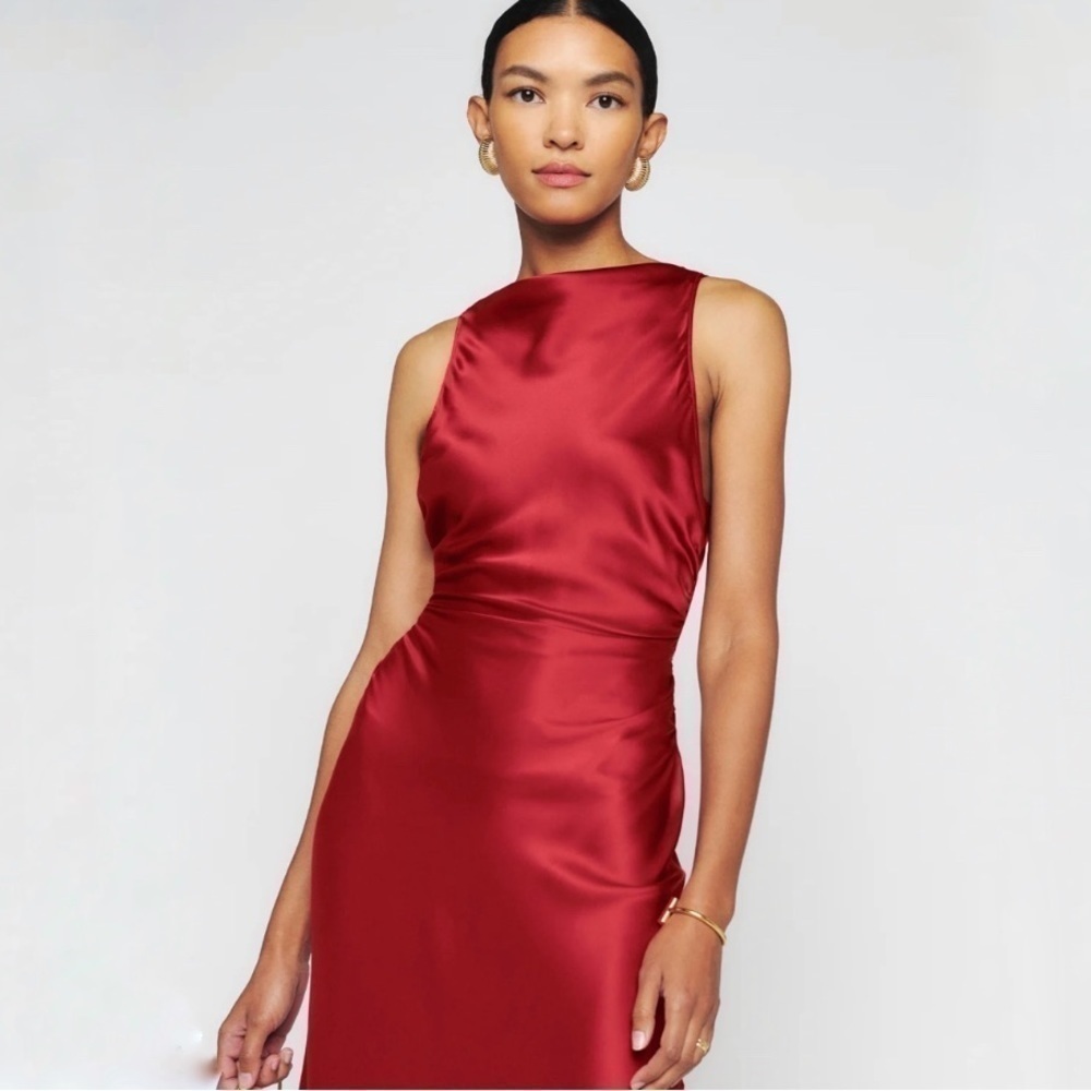 Reformation Casette Silk Dress Ruby Red Wine Sangre Open Back Maxi Gown size 6 - Picture 11 of 12